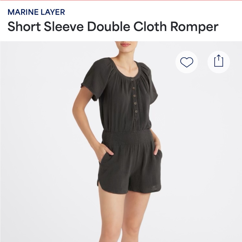 Marine Layer Black Button-Up Double Cloth Romper